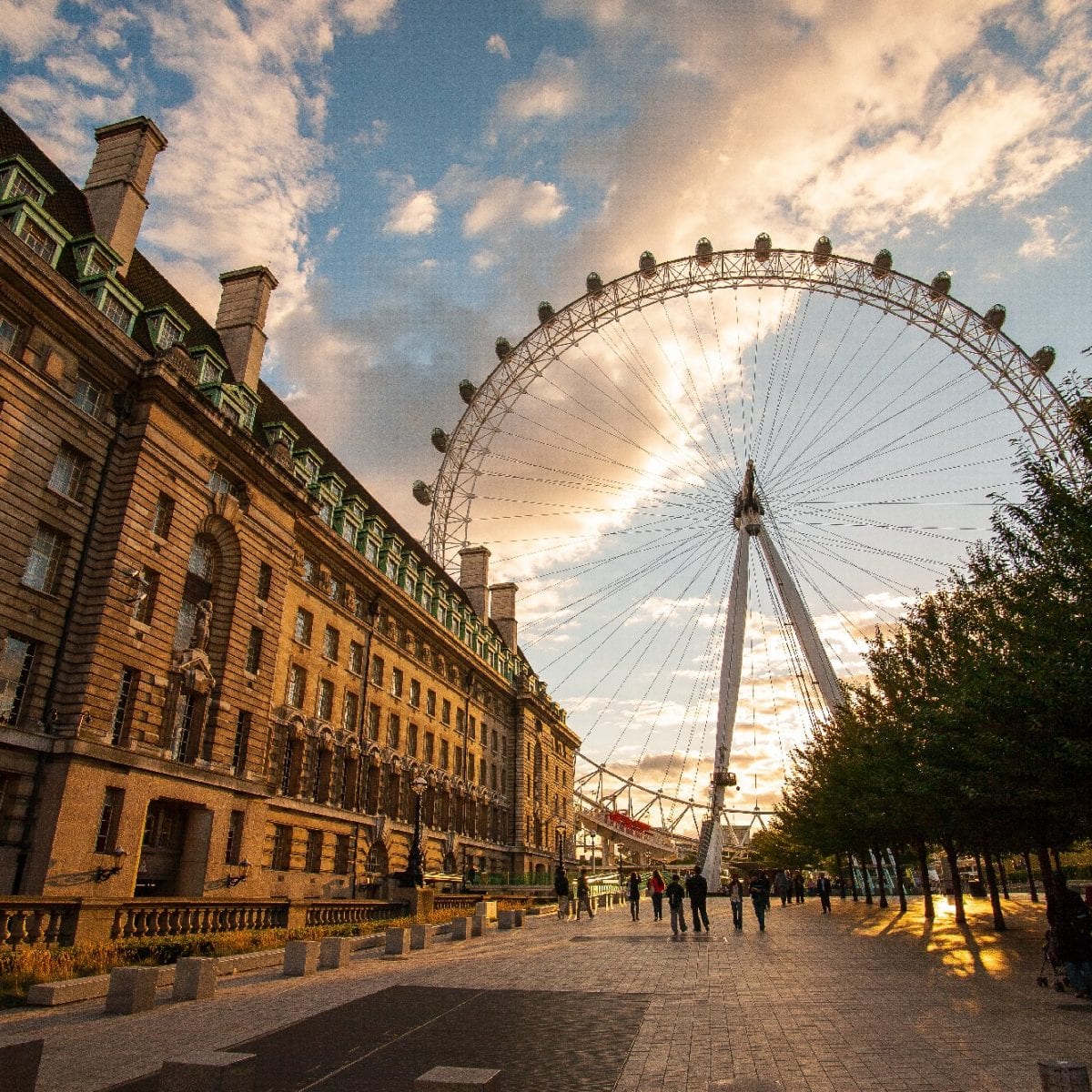 A street view with the London Eye in the distance