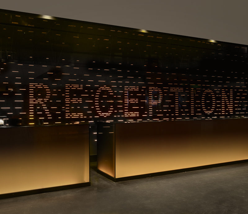 The words RECEPTION written boldly on in a glowing orange colour